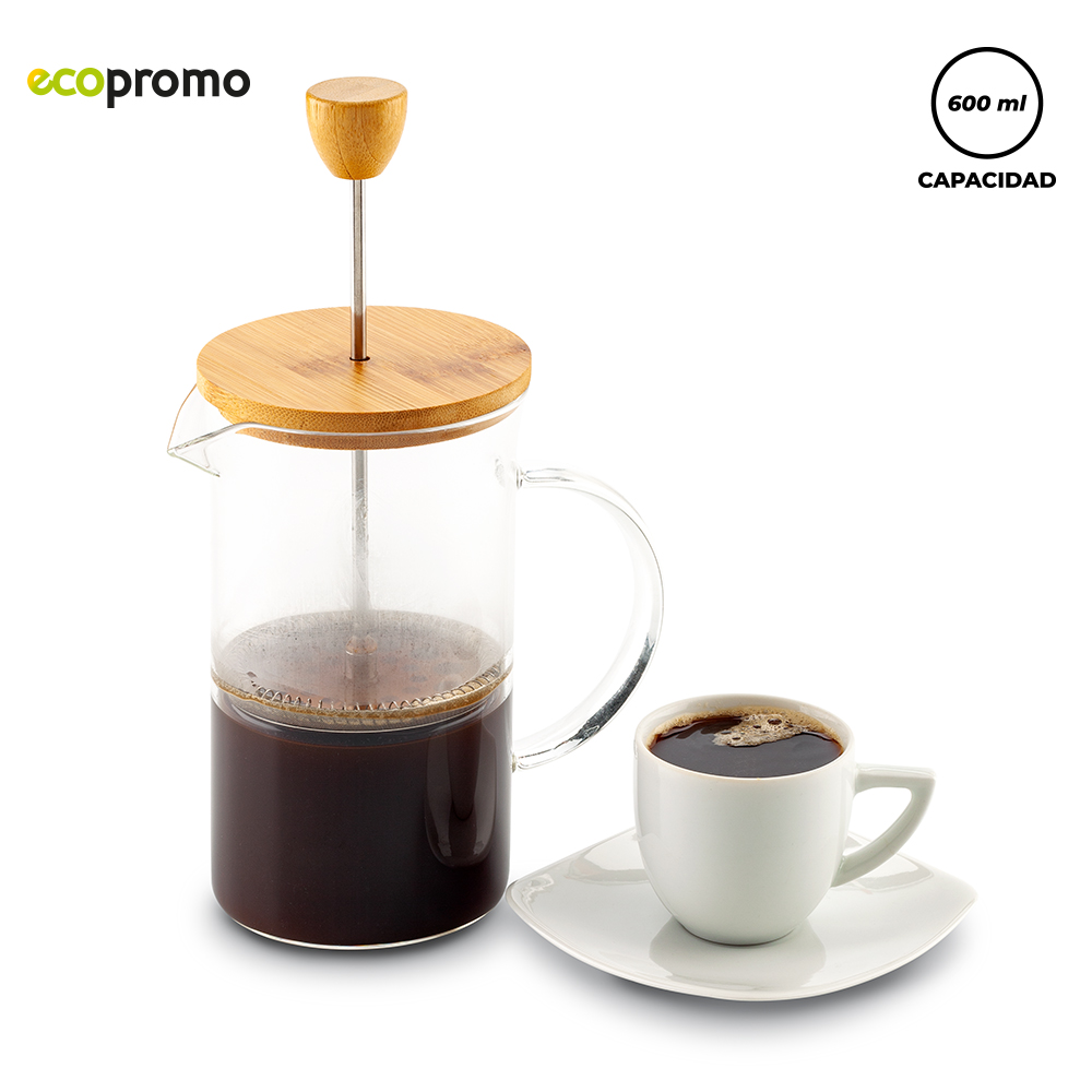 CAFETERA EN VIDRIO Y BAMBU 600ML NUEVO